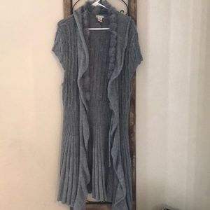 Long grey sleeveless sweater